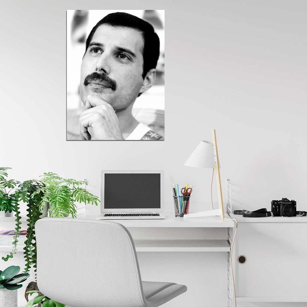 Queen Freddie Mercury Rare BW Portrait Rock Band Wall Art Print Poster