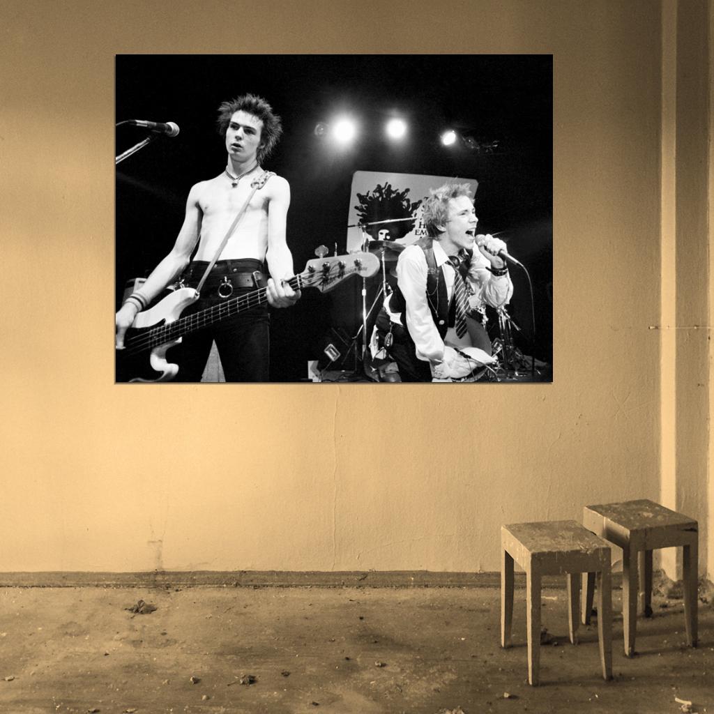 Sex Pistols Sid Vicious John Lydon Stage Punk Rock Wall Art Print Poster