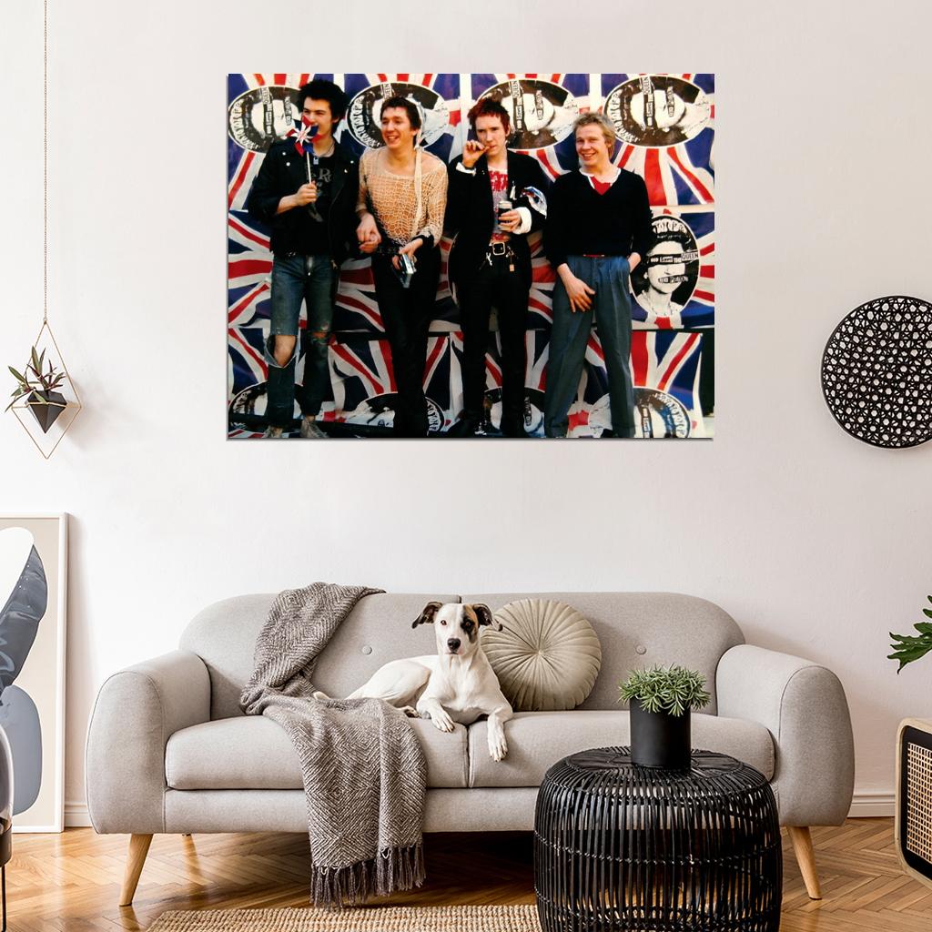 Sex Pistols UK Flag Sid Vicious Guitars Punk Rock Band Wall Art Print Poster