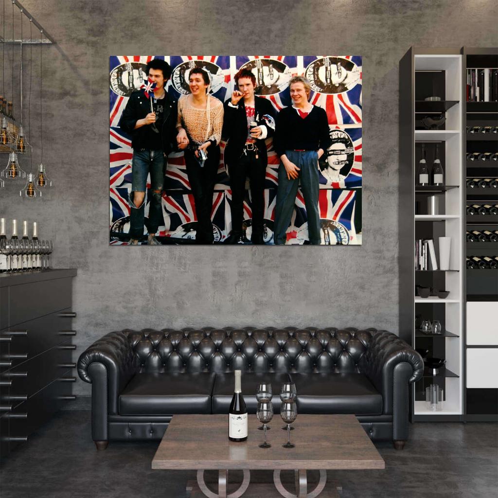 Sex Pistols UK Flag Sid Vicious Guitars Punk Rock Band Wall Art Print Poster