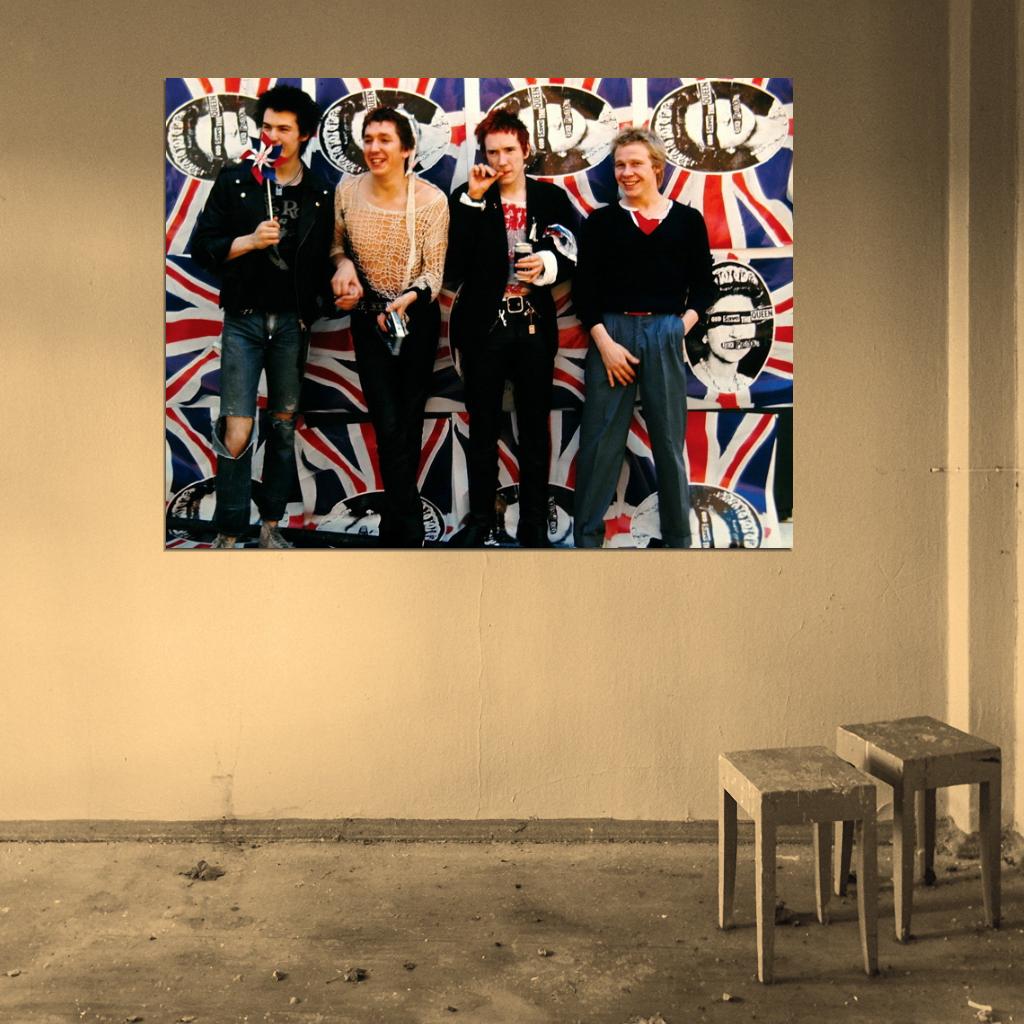 Sex Pistols UK Flag Sid Vicious Guitars Punk Rock Band Wall Art Print Poster