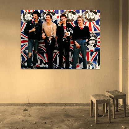 Sex Pistols UK Flag Sid Vicious Guitars Punk Rock Band Wall Art Print Poster