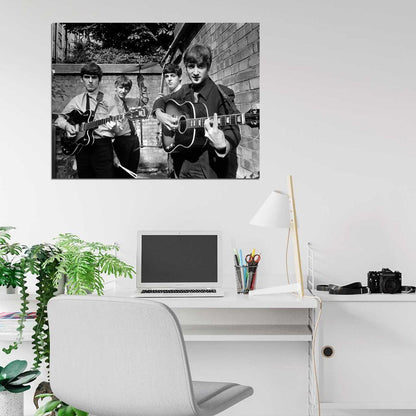 The Beatles BW Incredible Rare Retro Instruments Band Wall Art Print Poster
