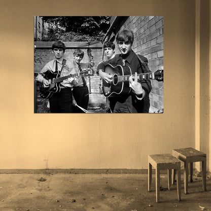 The Beatles BW Incredible Rare Retro Instruments Band Wall Art Print Poster