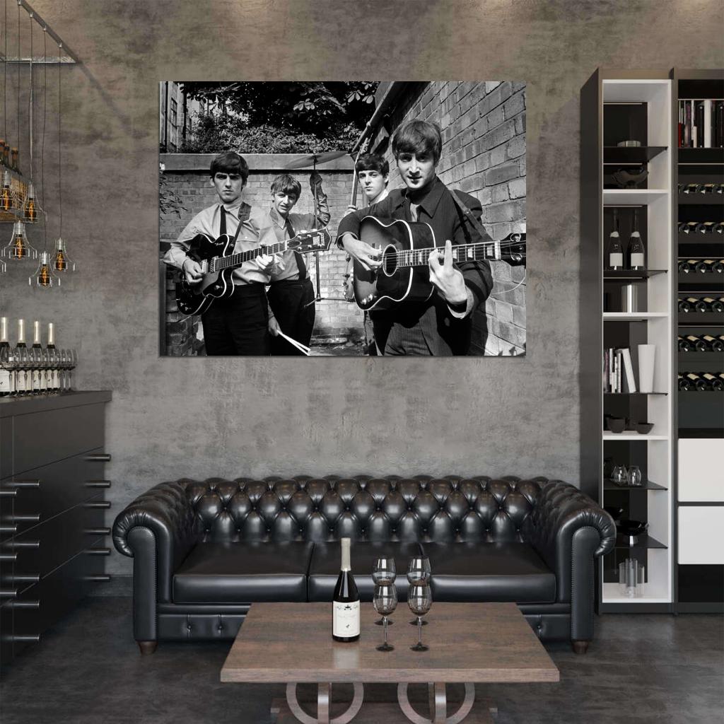 The Beatles BW Incredible Rare Retro Instruments Band Wall Art Print Poster