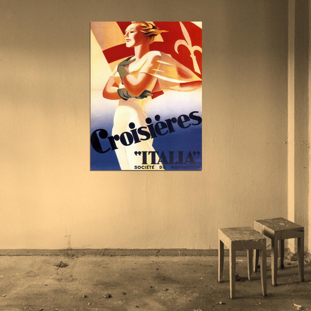 Croisieres Italia Vintage Retro Painting Wall Art Print Poster