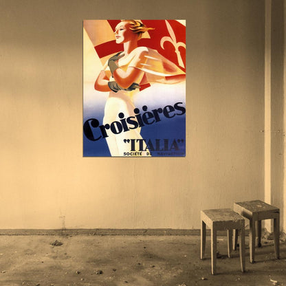 Croisieres Italia Vintage Retro Painting Wall Art Print Poster