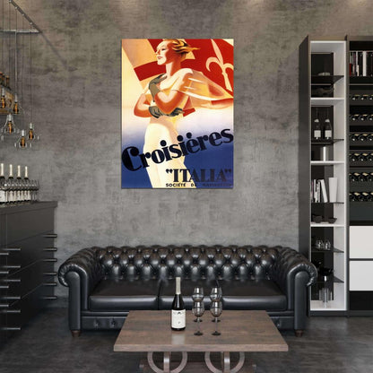 Croisieres Italia Vintage Retro Painting Wall Art Print Poster