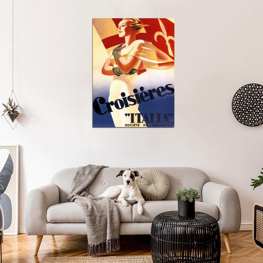 Croisieres Italia Vintage Retro Painting Wall Art Print Poster