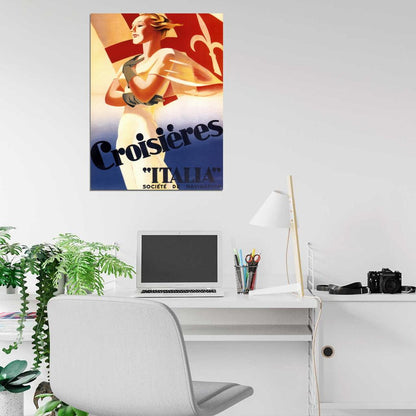 Croisieres Italia Vintage Retro Painting Wall Art Print Poster