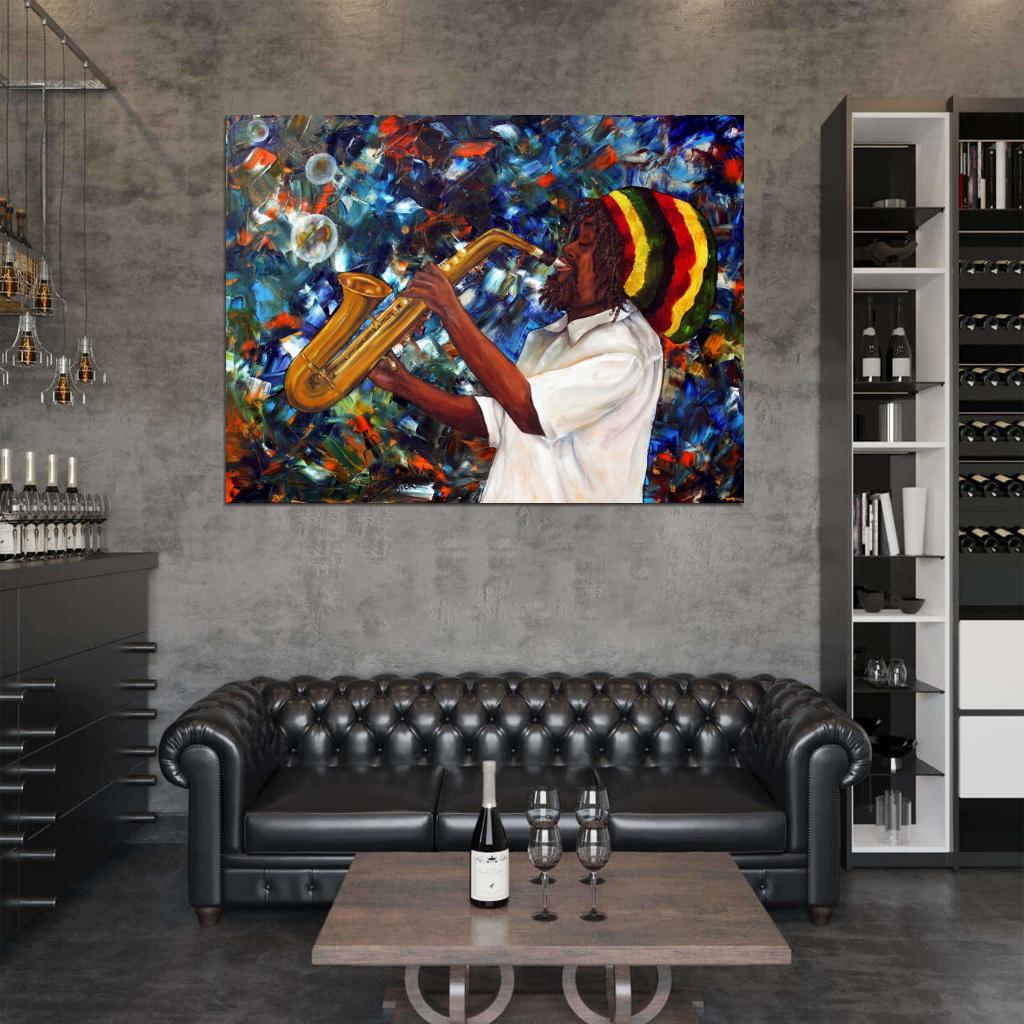 African American Rasta Reggae Vintage Painting Wall Art Print Poster