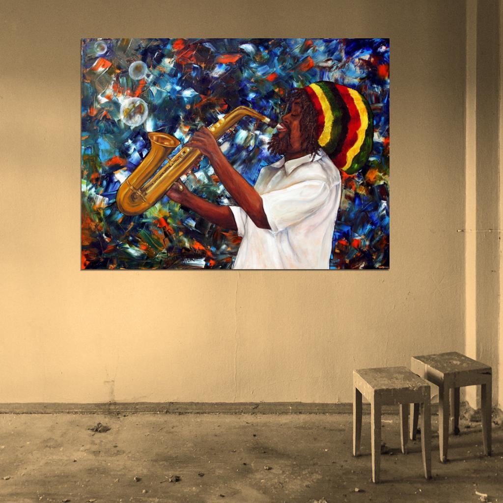 African American Rasta Reggae Vintage Painting Wall Art Print Poster