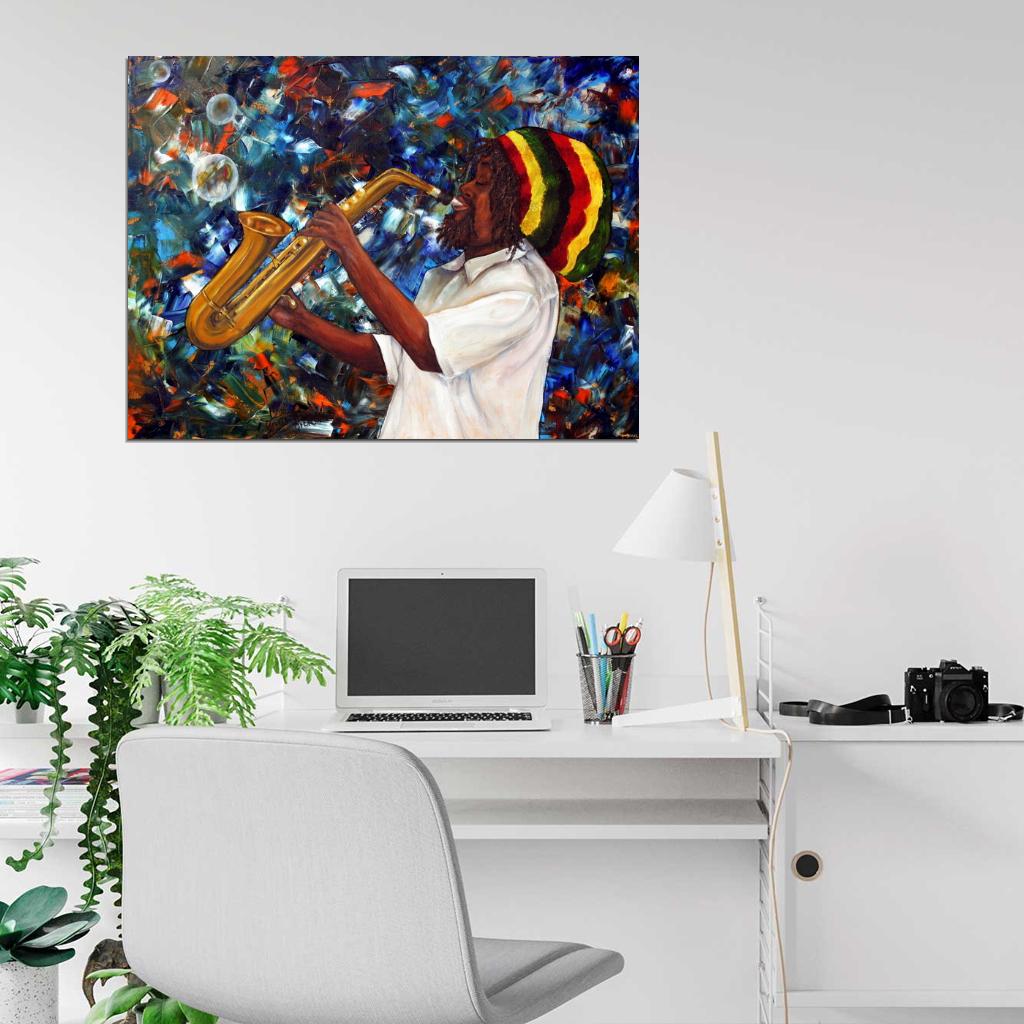 African American Rasta Reggae Vintage Painting Wall Art Print Poster