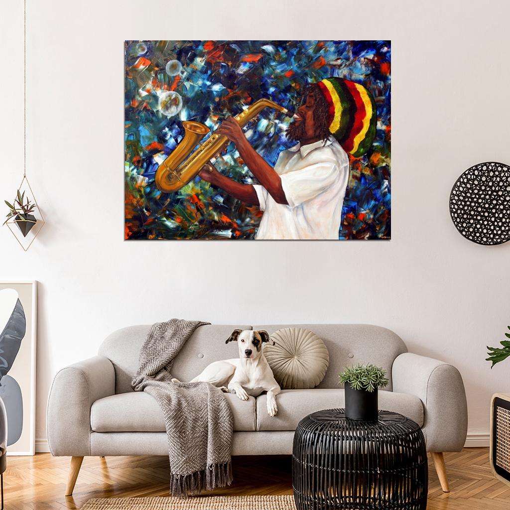 African American Rasta Reggae Vintage Painting Wall Art Print Poster