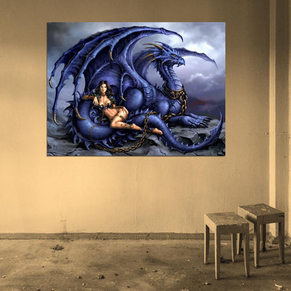 Girl Sexy Dragon Fantasy Painting Art Wall Art Print Poster