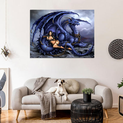Girl Sexy Dragon Fantasy Painting Art Wall Art Print Poster