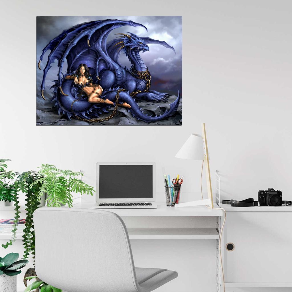 Girl Sexy Dragon Fantasy Painting Art Wall Art Print Poster
