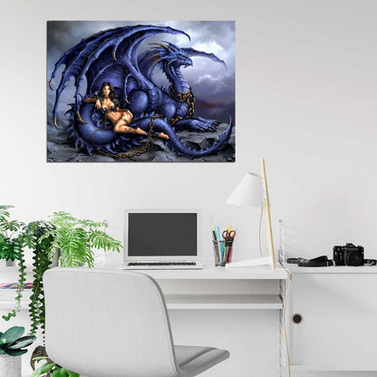 Girl Sexy Dragon Fantasy Painting Art Wall Art Print Poster