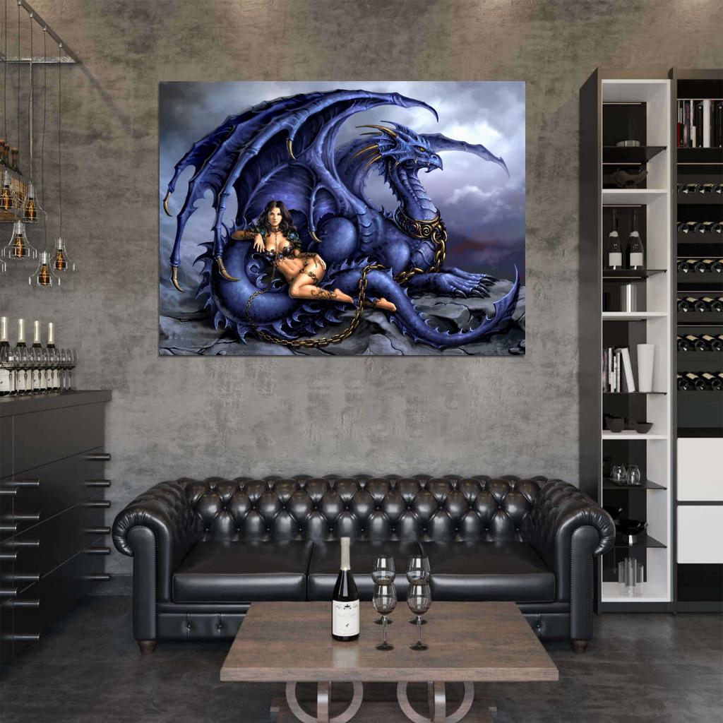 Girl Sexy Dragon Fantasy Painting Art Wall Art Print Poster