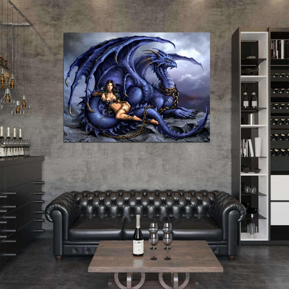 Girl Sexy Dragon Fantasy Painting Art Wall Art Print Poster