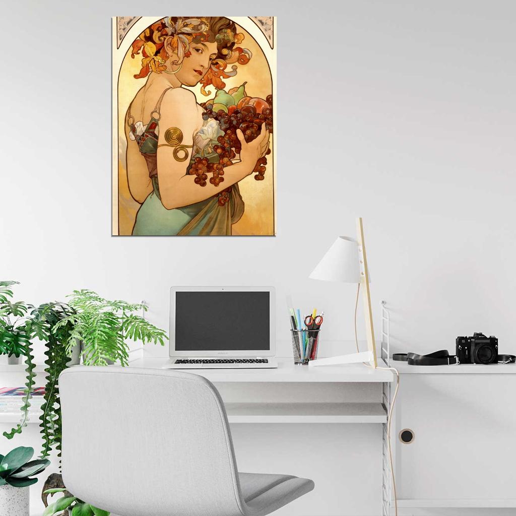 Woman Fruit Retro Painting Vintage Wall Art Print Poster