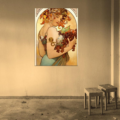 Woman Fruit Retro Painting Vintage Wall Art Print Poster