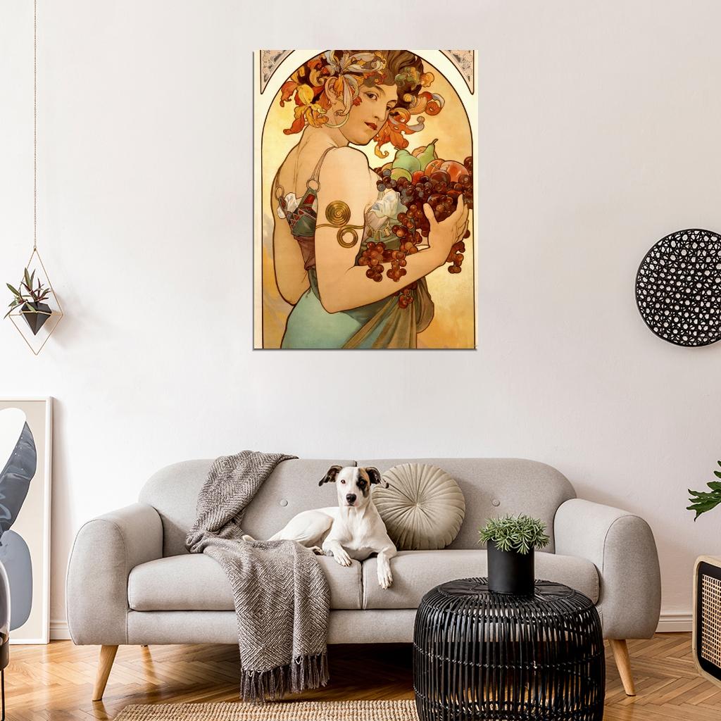 Woman Fruit Retro Painting Vintage Wall Art Print Poster