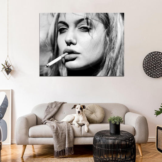 Angelina Jolie Sexy Lips Portrait Actress BW Wall Art Print Poster
