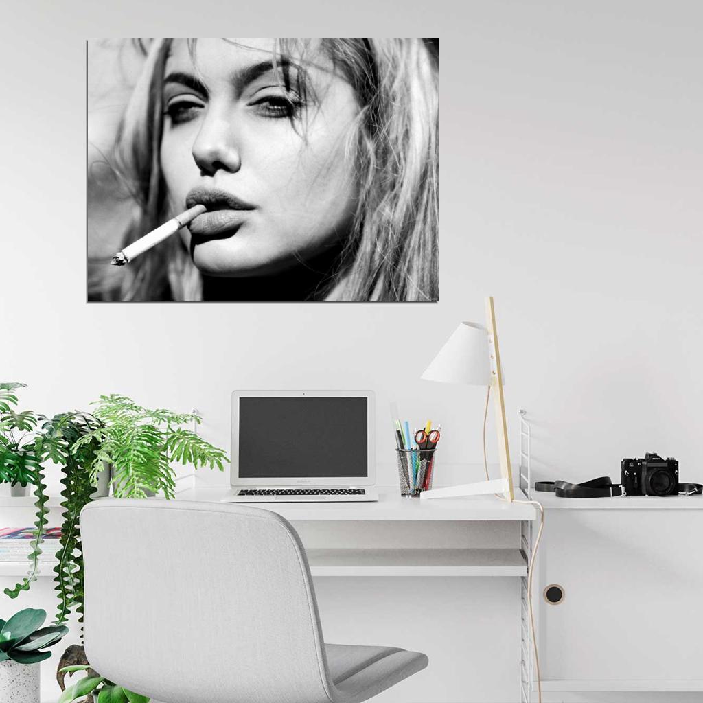 Angelina Jolie Sexy Lips Portrait Actress BW Wall Art Print Poster