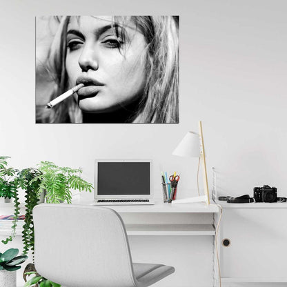 Angelina Jolie Sexy Lips Portrait Actress BW Wall Art Print Poster