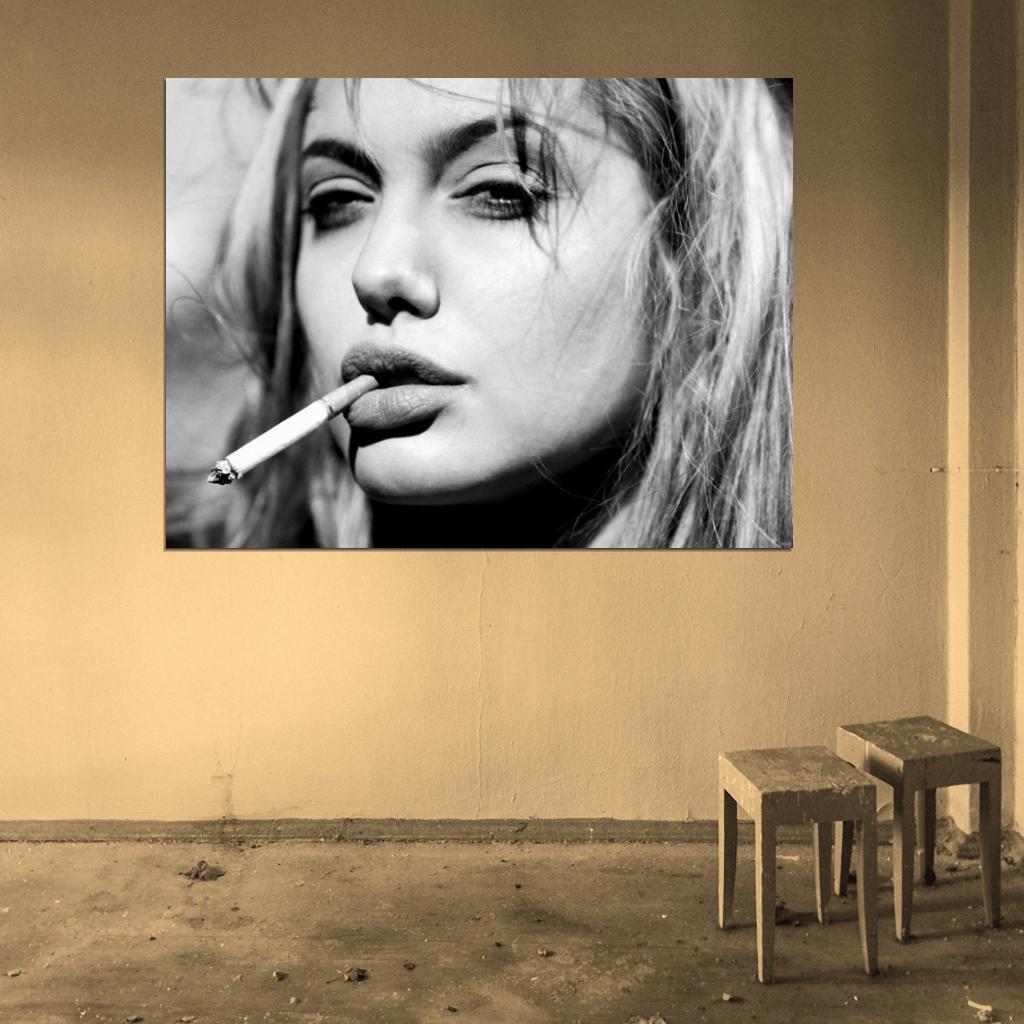 Angelina Jolie Sexy Lips Portrait Actress BW Wall Art Print Poster