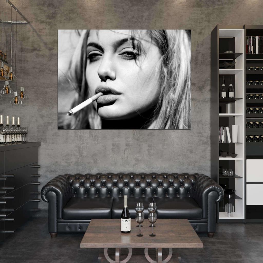 Angelina Jolie Sexy Lips Portrait Actress BW Wall Art Print Poster