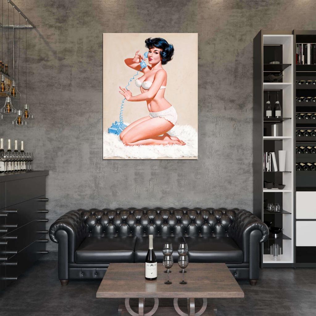 Pin Up Girl Sexy Hot Retro Painting Vintage Wall Art Print Poster