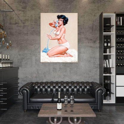 Pin Up Girl Sexy Hot Retro Painting Vintage Wall Art Print Poster