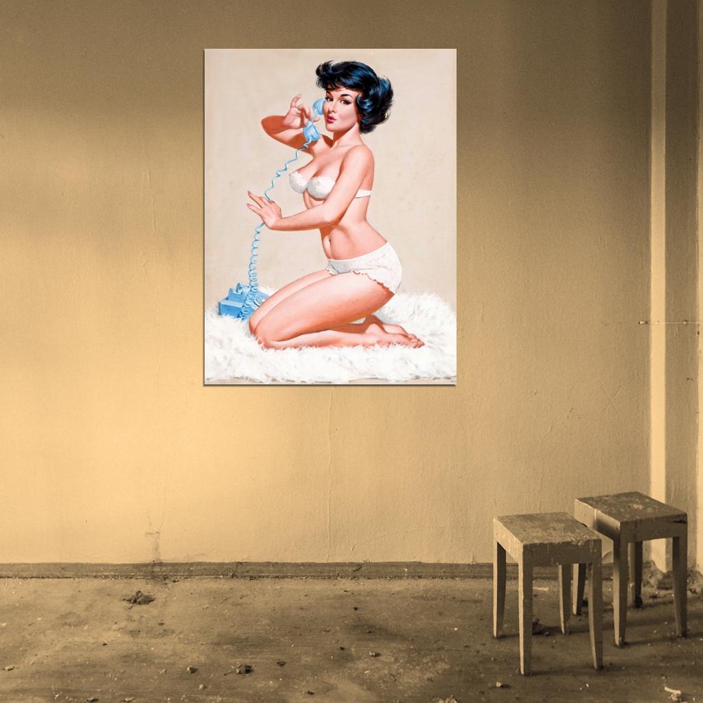 Pin Up Girl Sexy Hot Retro Painting Vintage Wall Art Print Poster