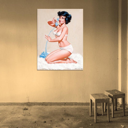 Pin Up Girl Sexy Hot Retro Painting Vintage Wall Art Print Poster