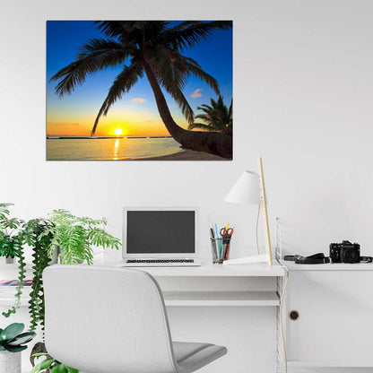 Beautiful Palm Trees Sunset Beach Nature Wall Art Print Poster