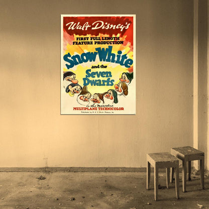Snow White And The Seven Dwarfs Retro Movie Wall Art Print Poster