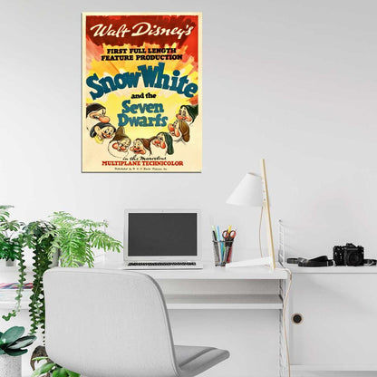 Snow White And The Seven Dwarfs Retro Movie Wall Art Print Poster