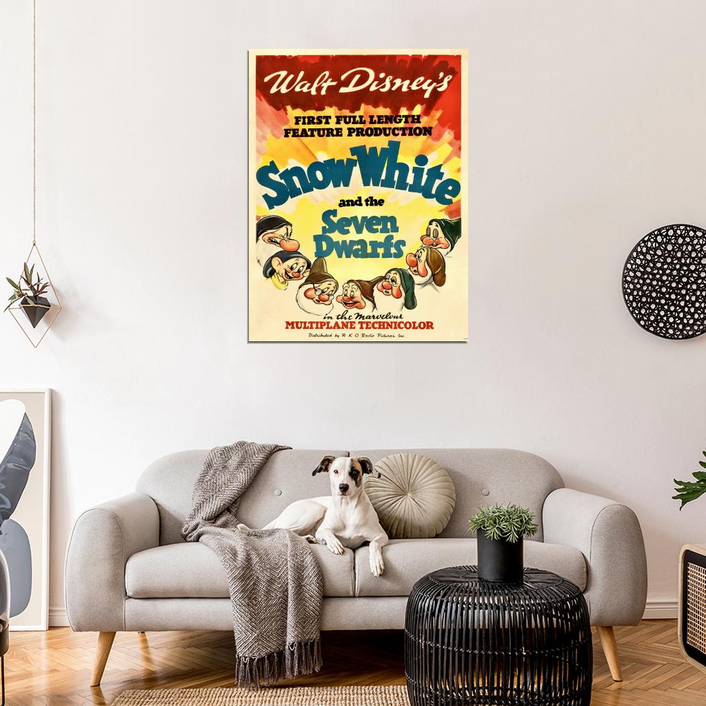 Snow White And The Seven Dwarfs Retro Movie Wall Art Print Poster