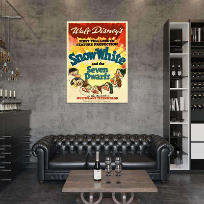 Snow White And The Seven Dwarfs Retro Movie Wall Art Print Poster