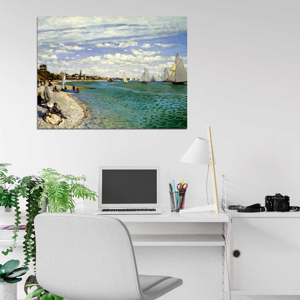 Regatta At Sainte-Adresse Monet Retro Vintage Wall Art Print Poster