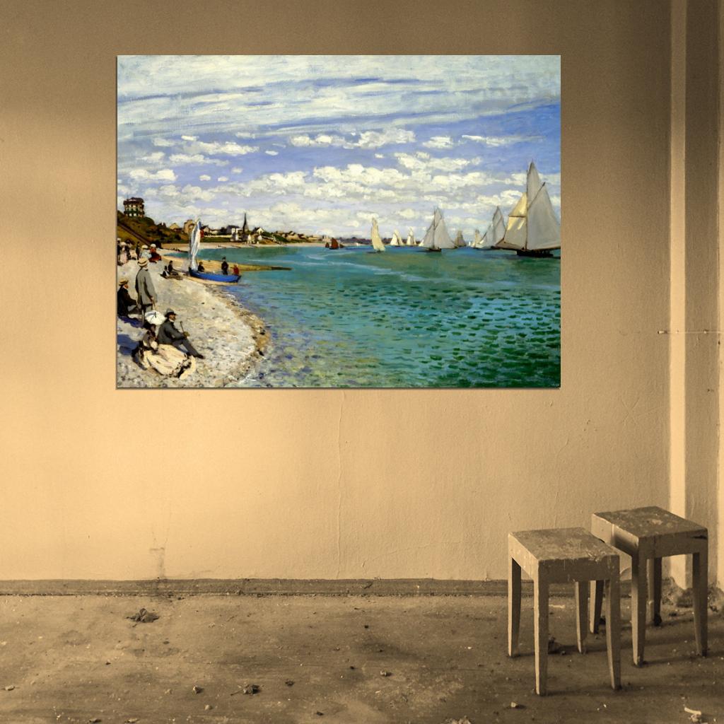 Regatta At Sainte-Adresse Monet Retro Vintage Wall Art Print Poster