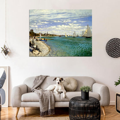 Regatta At Sainte-Adresse Monet Retro Vintage Wall Art Print Poster