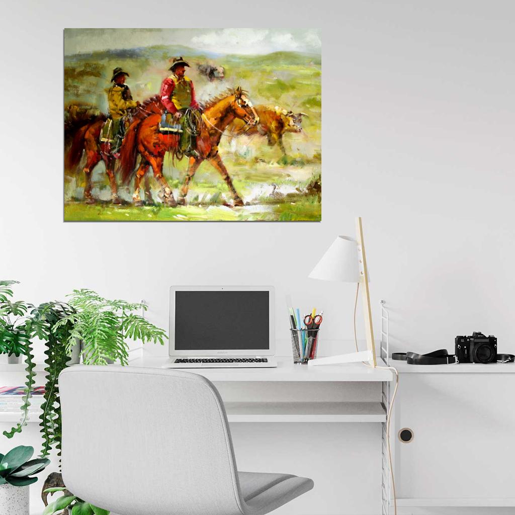 Cowboys Retro Painting Vintage Wall Art Print Poster