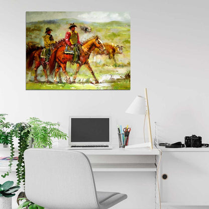 Cowboys Retro Painting Vintage Wall Art Print Poster