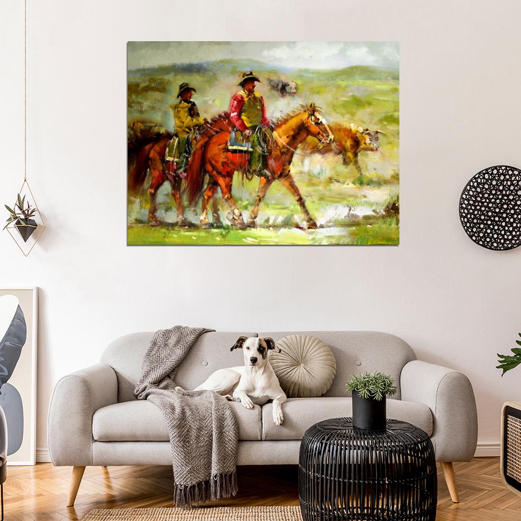 Cowboys Retro Painting Vintage Wall Art Print Poster
