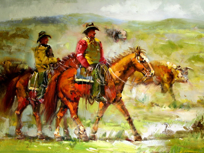 Cowboys Retro Painting Vintage Wall Art Print Poster