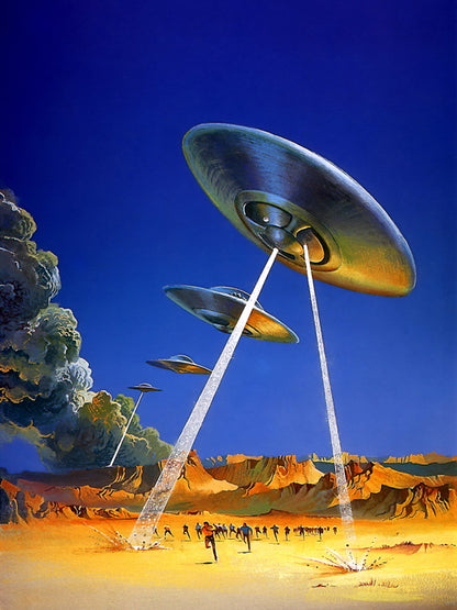 UFO Flying Saucer Alien Attack Vintage Retro Wall Art Print Poster
