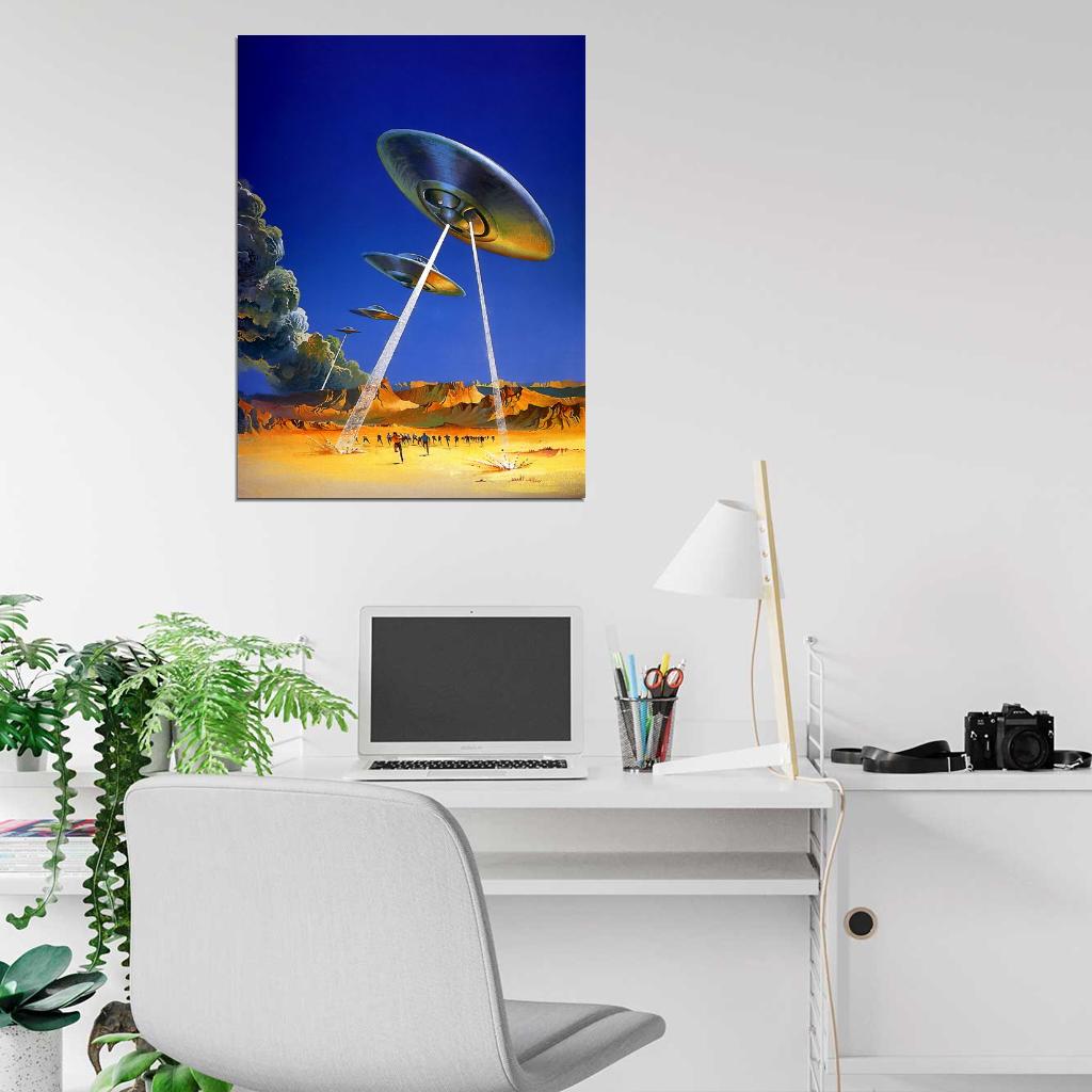 UFO Flying Saucer Alien Attack Vintage Retro Wall Art Print Poster